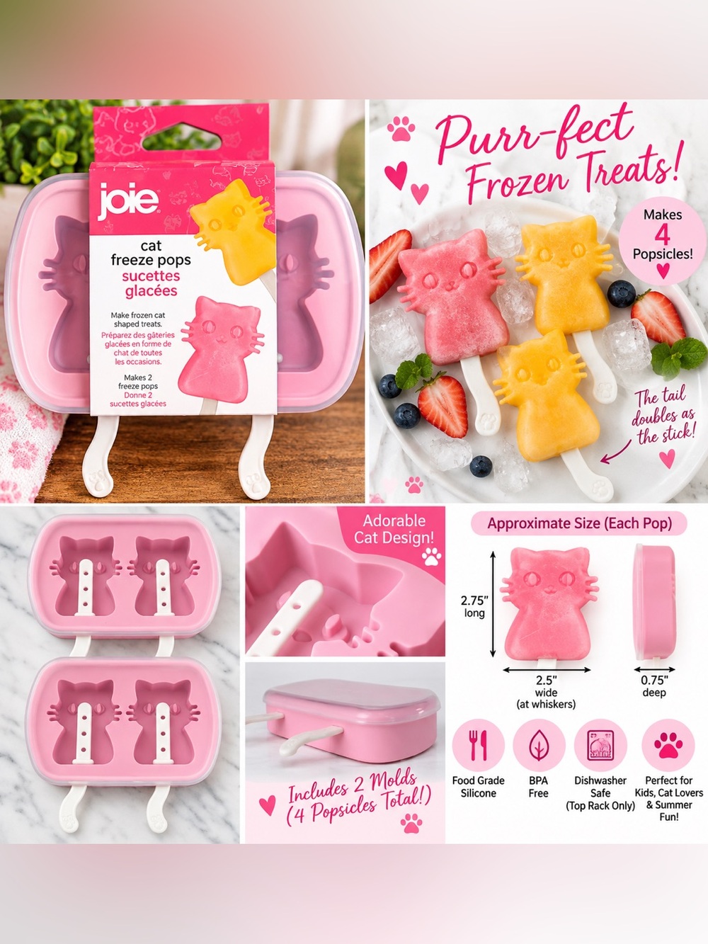 🐱 Joie Cat Freezer Pops Tray • Cat-Shaped Popsicle Molds 🩷